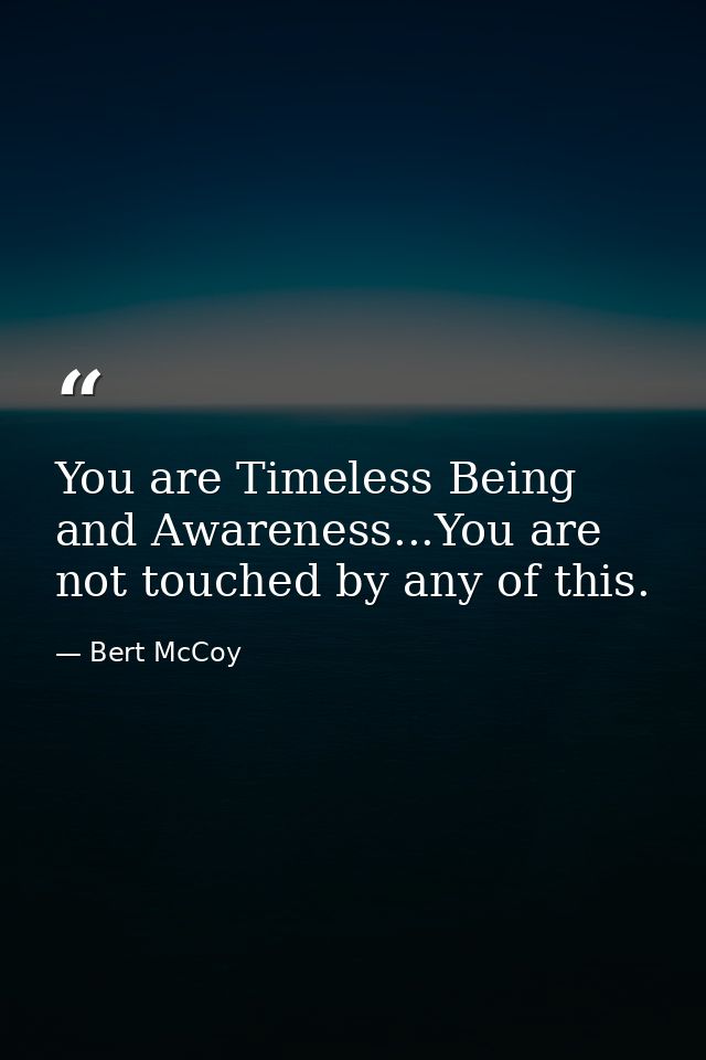 You are Timeless Being and Awareness...You are not touched by any of this. — Bert McCoy