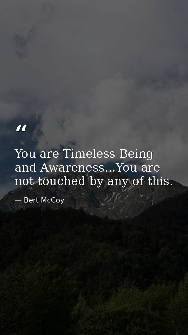 You are Timeless Being and Awareness...You are not touched by any of this. — Bert McCoy