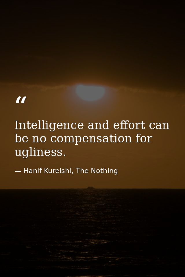 Intelligence and effort can be no compensation for ugliness. — Hanif Kureishi, The Nothing