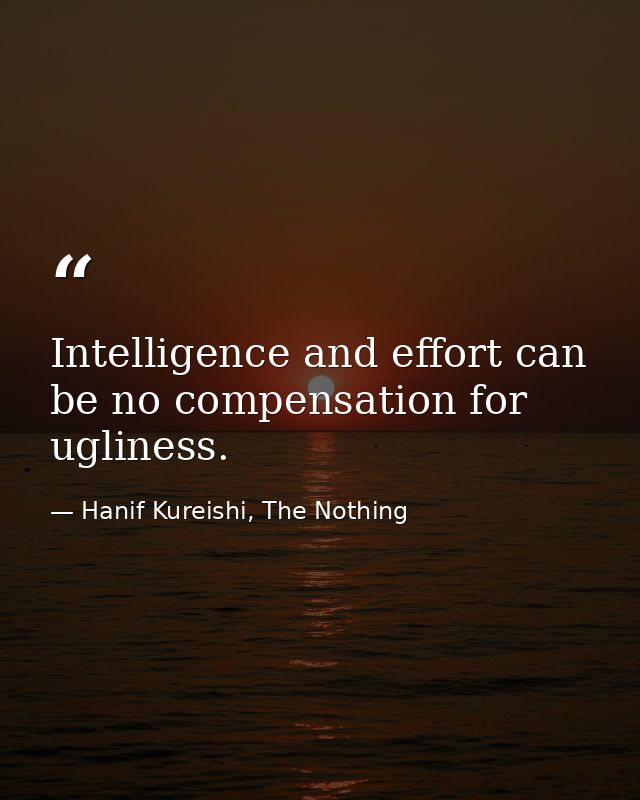 Intelligence and effort can be no compensation for ugliness. — Hanif Kureishi, The Nothing