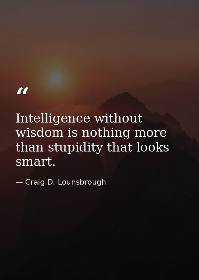 Intelligence without wisdom is nothing more than stupidity that looks smart. — Craig D. Lounsbrough