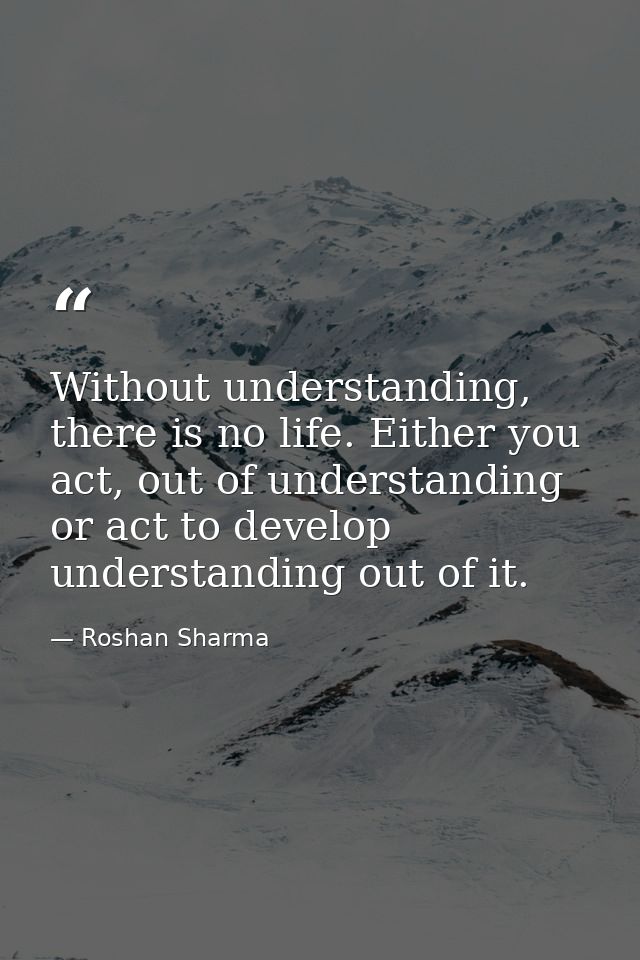 Without understanding, there is no life. Either you act, out of understanding or act to develop understanding out of it. — Roshan Sharma