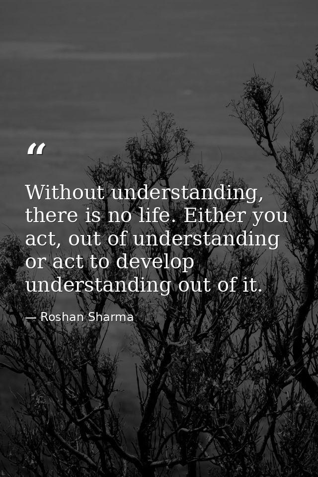Without understanding, there is no life. Either you act, out of understanding or act to develop understanding out of it. — Roshan Sharma