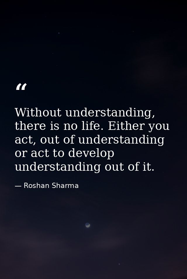 Without understanding, there is no life. Either you act, out of understanding or act to develop understanding out of it. — Roshan Sharma