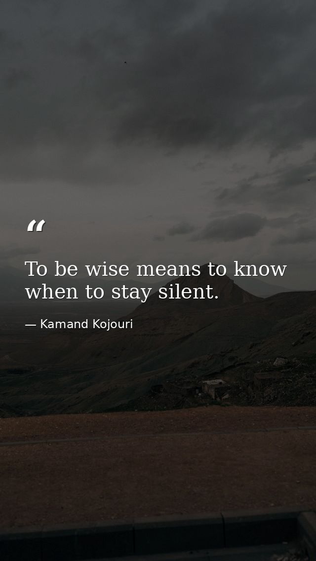 To be wise means to know when to stay silent. — Kamand Kojouri