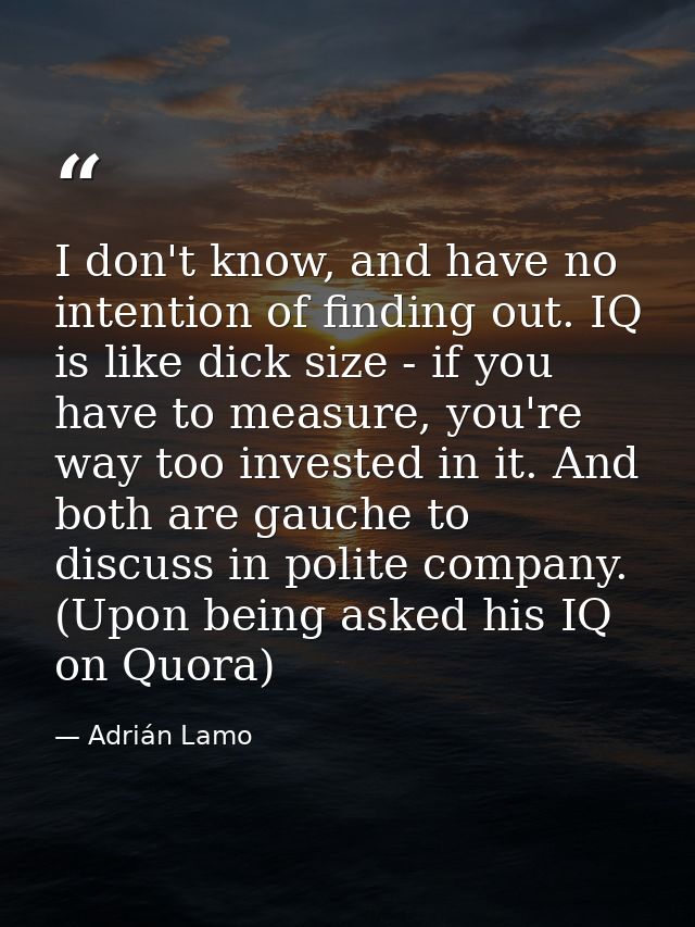 I don't know, and have no intention of finding out. IQ is like dick size - if you have to measure, you're way too invest — Adrián Lamo