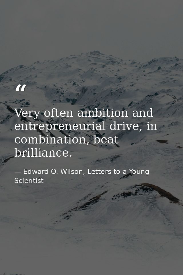 Very often ambition and entrepreneurial drive, in combination, beat brilliance. — Edward O. Wilson, Letters to a Young Scientist