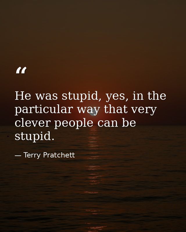 He was stupid, yes, in the particular way that very clever people can be stupid. — Terry Pratchett