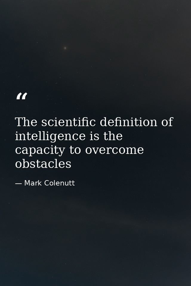 The scientific definition of intelligence is the capacity to overcome obstacles — Mark Colenutt
