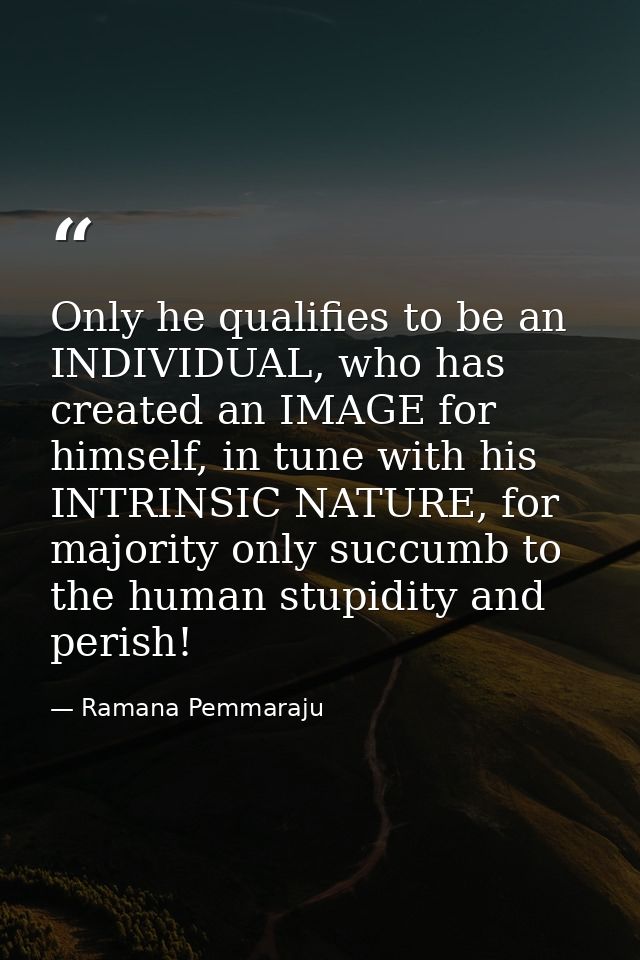 Only he qualifies to be an INDIVIDUAL, who has created an IMAGE for himself, in tune with his INTRINSIC NATURE, for majo — Ramana Pemmaraju