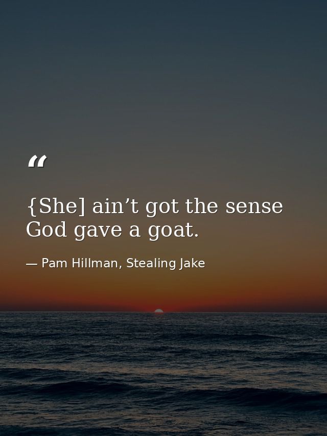 {She] ain’t got the sense God gave a goat. — Pam Hillman, Stealing Jake