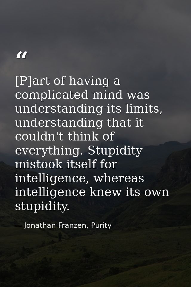 [P]art of having a complicated mind was understanding its limits, understanding that it couldn't think of everything. St — Jonathan Franzen, Purity