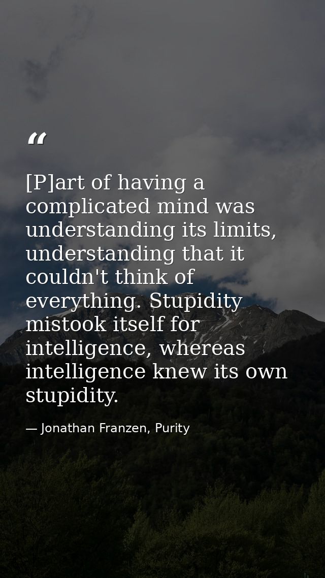 [P]art of having a complicated mind was understanding its limits, understanding that it couldn't think of everything. St — Jonathan Franzen, Purity