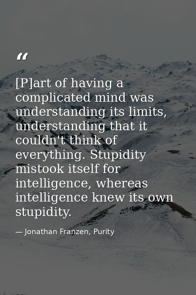 [P]art of having a complicated mind was understanding its limits, understanding that it couldn't think of everything. St — Jonathan Franzen, Purity