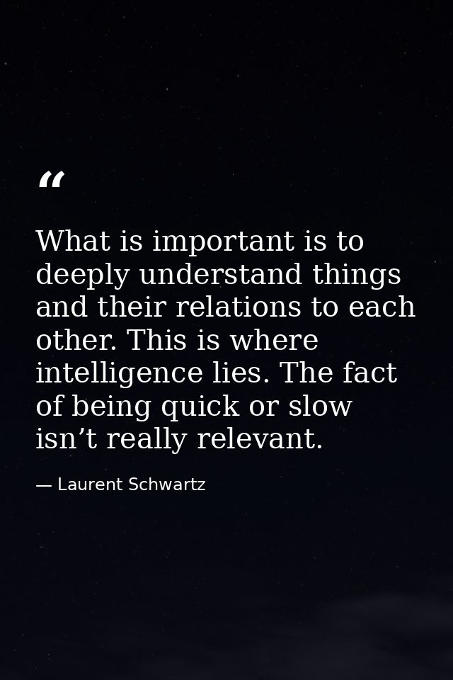 What is important is to deeply understand things and their relations to each other. This is where intelligence lies. The — Laurent Schwartz
