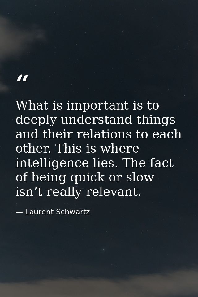 What is important is to deeply understand things and their relations to each other. This is where intelligence lies. The — Laurent Schwartz
