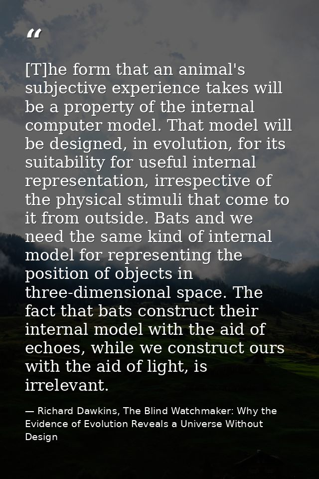 [T]he form that an animal's subjective experience takes will be a property of the internal computer model. That model wi — Richard Dawkins, The Blind Watchmaker: Why the Evidence of Evolution Reveals a Universe Without Design