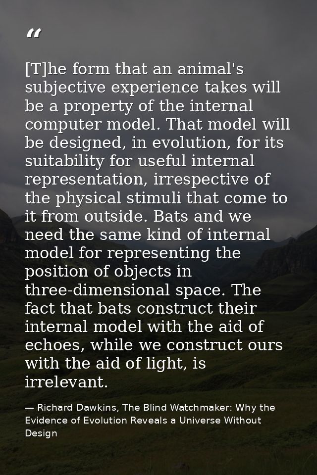 [T]he form that an animal's subjective experience takes will be a property of the internal computer model. That model wi — Richard Dawkins, The Blind Watchmaker: Why the Evidence of Evolution Reveals a Universe Without Design