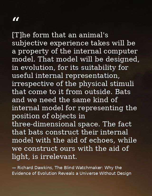 [T]he form that an animal's subjective experience takes will be a property of the internal computer model. That model wi — Richard Dawkins, The Blind Watchmaker: Why the Evidence of Evolution Reveals a Universe Without Design