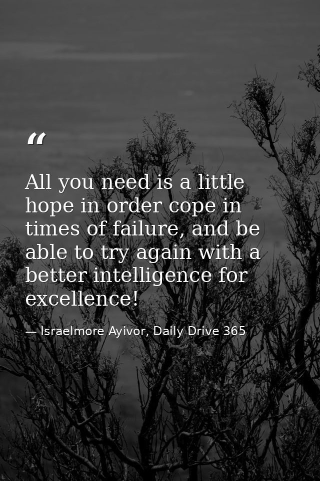 All you need is a little hope in order cope in times of failure, and be able to try again with a better intelligence for — Israelmore Ayivor, Daily Drive 365