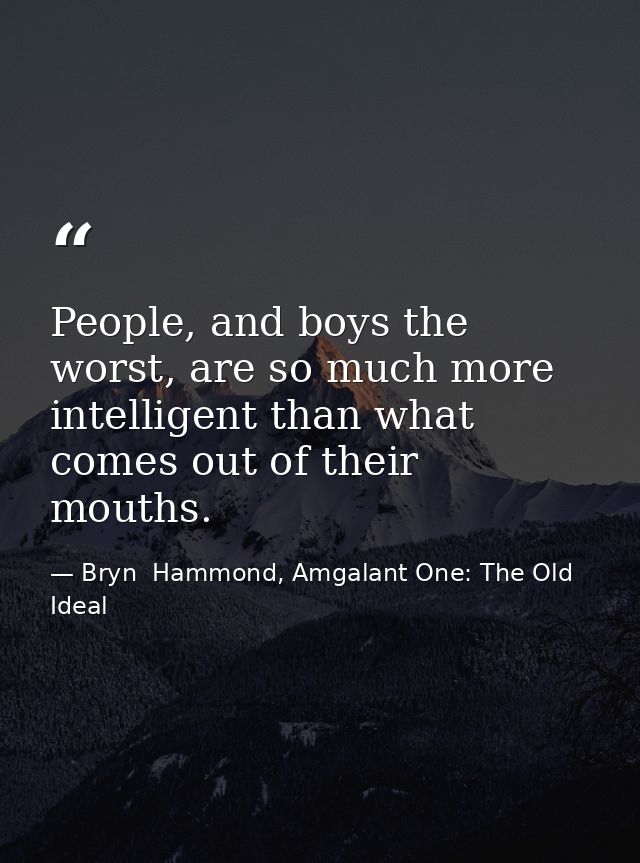 People, and boys the worst, are so much more intelligent than what comes out of their mouths. — Bryn  Hammond, Amgalant One: The Old Ideal