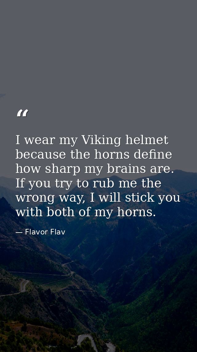I wear my Viking helmet because the horns define how sharp my brains are. If you try to rub me the wrong way, I will sti — Flavor Flav