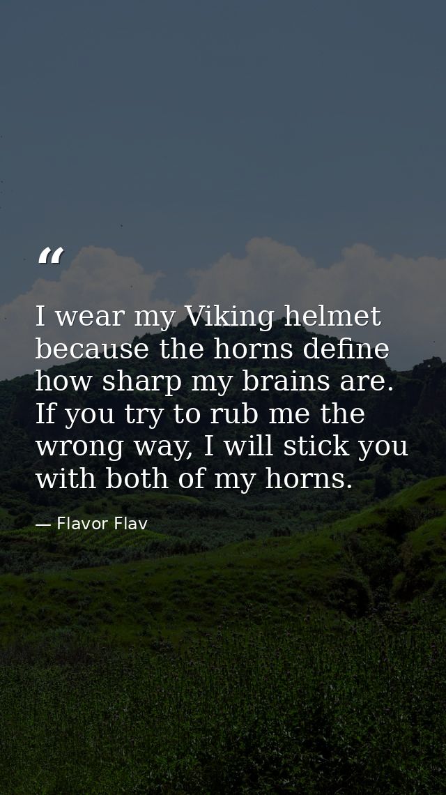 I wear my Viking helmet because the horns define how sharp my brains are. If you try to rub me the wrong way, I will sti — Flavor Flav