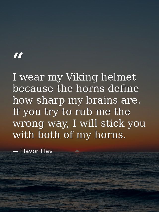 I wear my Viking helmet because the horns define how sharp my brains are. If you try to rub me the wrong way, I will sti — Flavor Flav