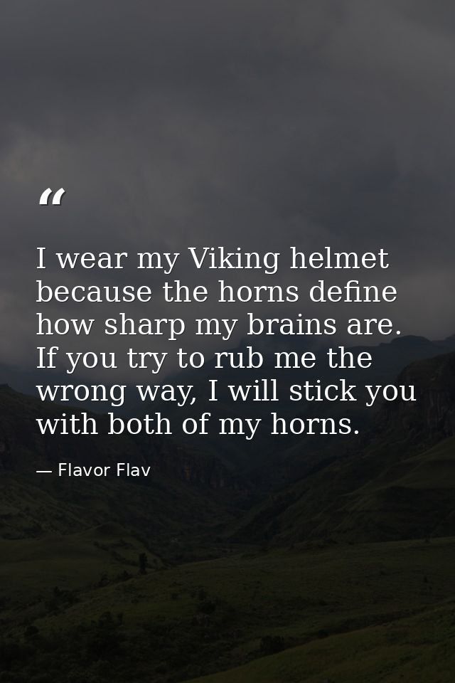 I wear my Viking helmet because the horns define how sharp my brains are. If you try to rub me the wrong way, I will sti — Flavor Flav