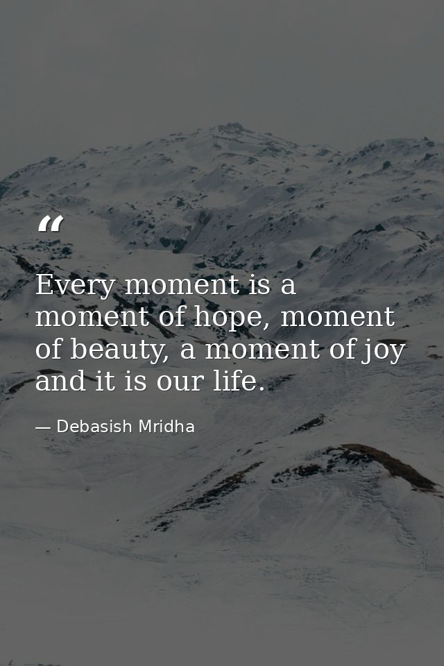 Every moment is a moment of hope, moment of beauty, a moment of joy and it is our life. — Debasish Mridha