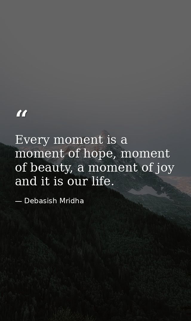 Every moment is a moment of hope, moment of beauty, a moment of joy and it is our life. — Debasish Mridha