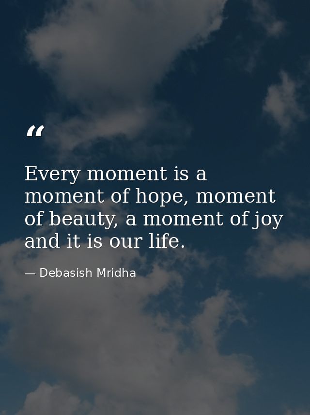 Every moment is a moment of hope, moment of beauty, a moment of joy and it is our life. — Debasish Mridha