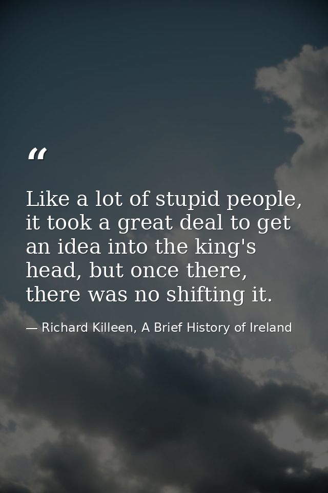 Like a lot of stupid people, it took a great deal to get an idea into the king's head, but once there, there was no shif — Richard Killeen, A Brief History of Ireland