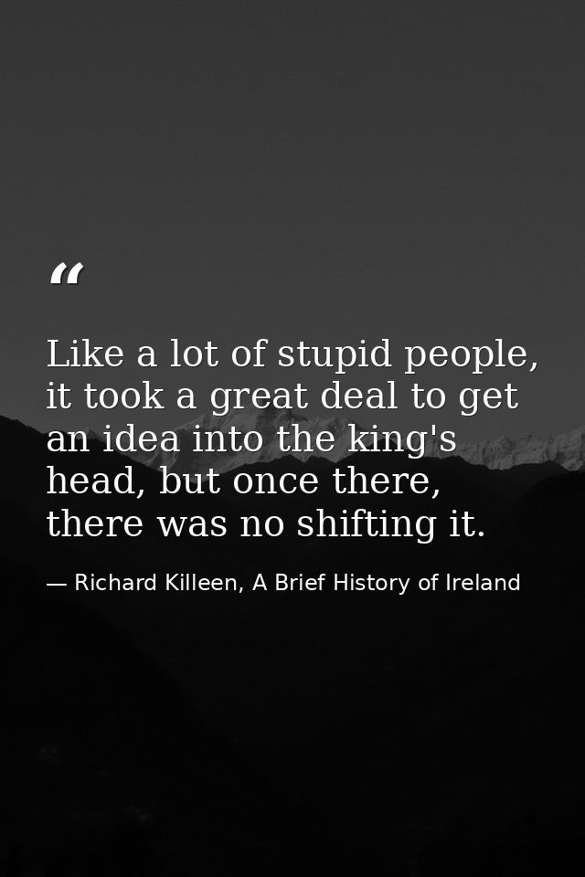 Like a lot of stupid people, it took a great deal to get an idea into the king's head, but once there, there was no shif — Richard Killeen, A Brief History of Ireland