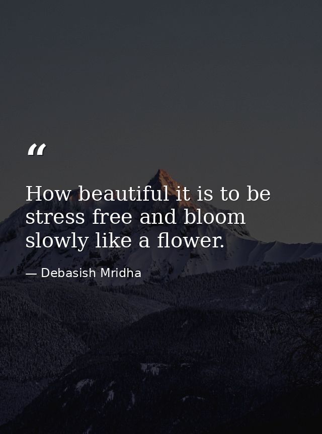 How beautiful it is to be stress free and bloom slowly like a flower. — Debasish Mridha