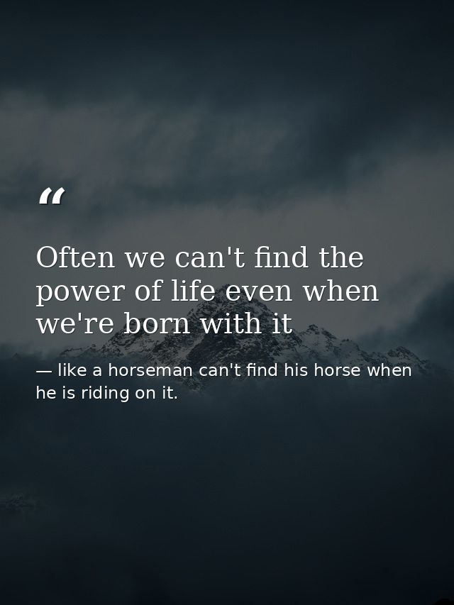 Often we can't find the power of life even when we're born with it — like a horseman can't find his horse when he is riding on it.