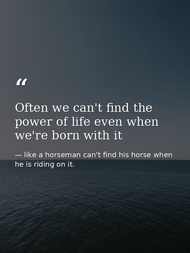 Often we can't find the power of life even when we're born with it — like a horseman can't find his horse when he is riding on it.