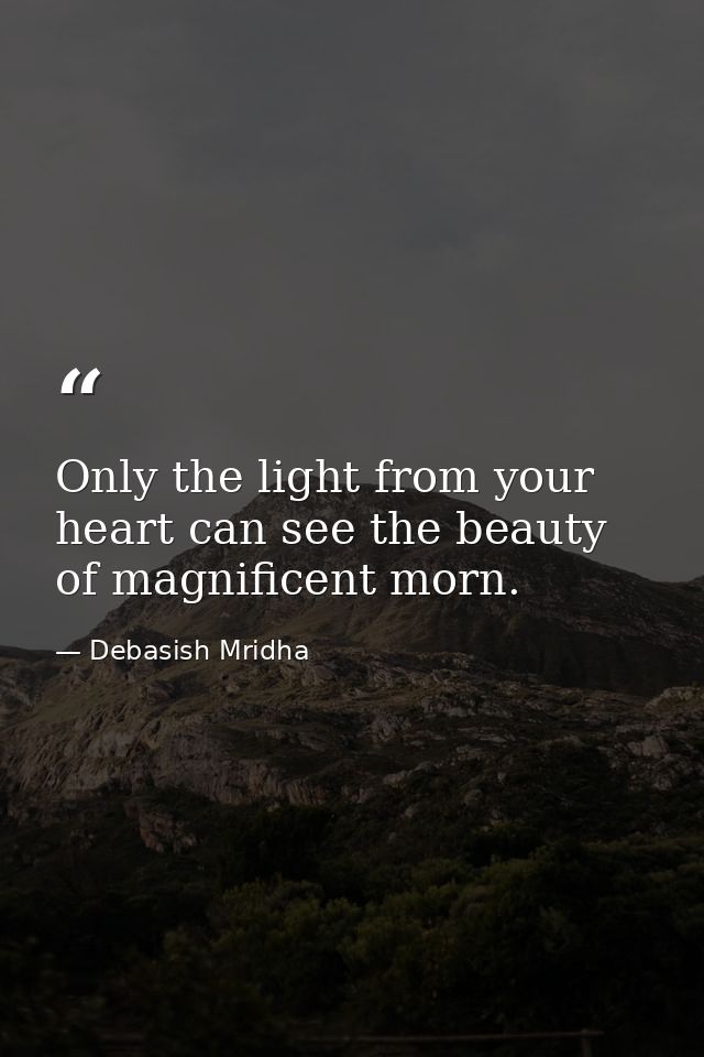 Only the light from your heart can see the beauty of magnificent morn. — Debasish Mridha