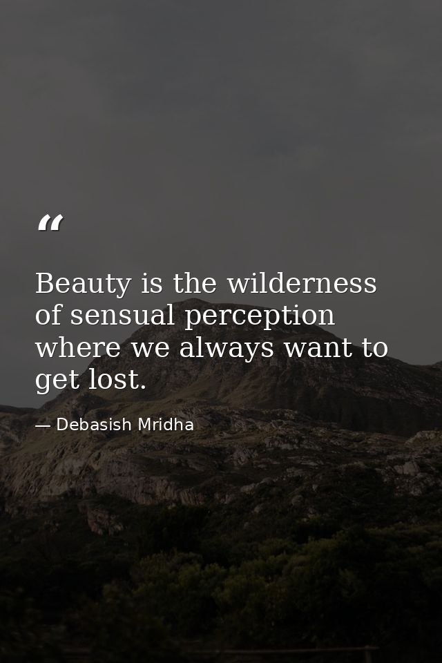 Beauty is the wilderness of sensual perception where we always want to get lost. — Debasish Mridha