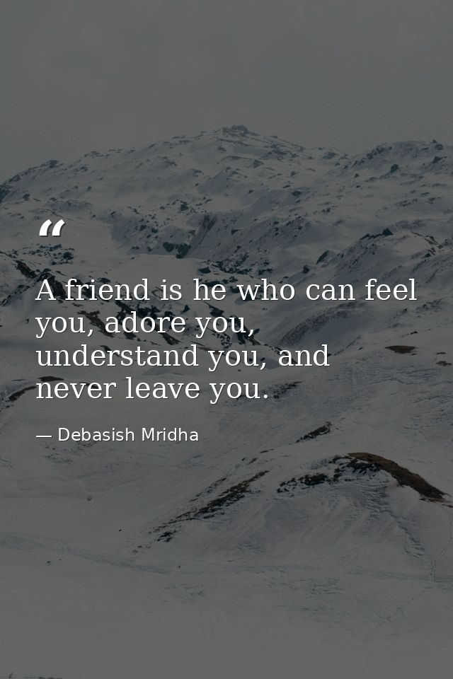 A friend is he who can feel you, adore you, understand you, and never leave you. — Debasish Mridha