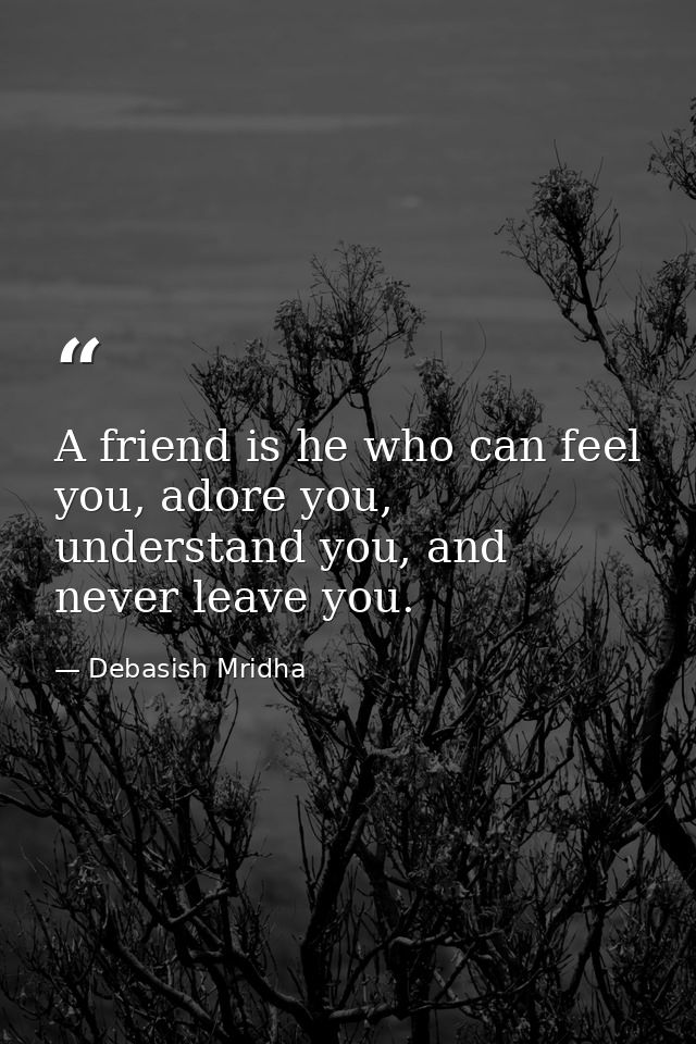 A friend is he who can feel you, adore you, understand you, and never leave you. — Debasish Mridha