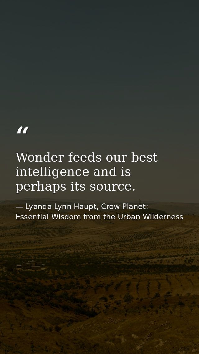 Wonder feeds our best intelligence and is perhaps its source. — Lyanda Lynn Haupt, Crow Planet: Essential Wisdom from the Urban Wilderness