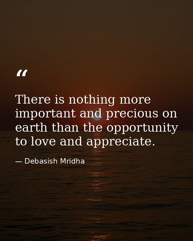 There is nothing more important and precious on earth than the opportunity to love and appreciate. — Debasish Mridha