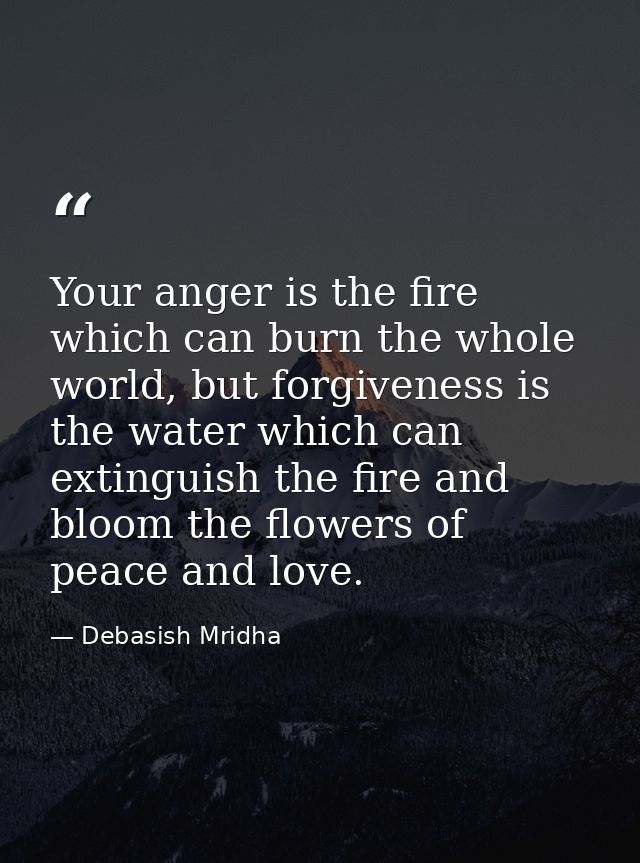 Your anger is the fire which can burn the whole world, but forgiveness is the water which can extinguish the fire and bl — Debasish Mridha