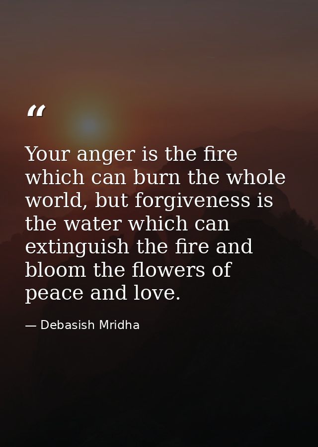 Your anger is the fire which can burn the whole world, but forgiveness is the water which can extinguish the fire and bl — Debasish Mridha
