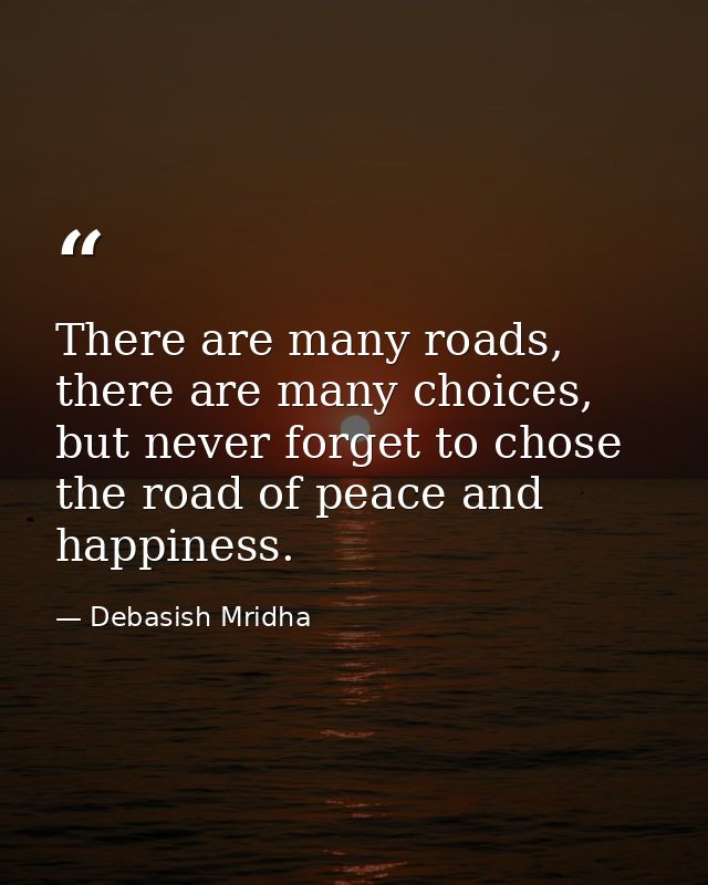 There are many roads,  there are many choices, but never forget to chose the road of peace and happiness. — Debasish Mridha