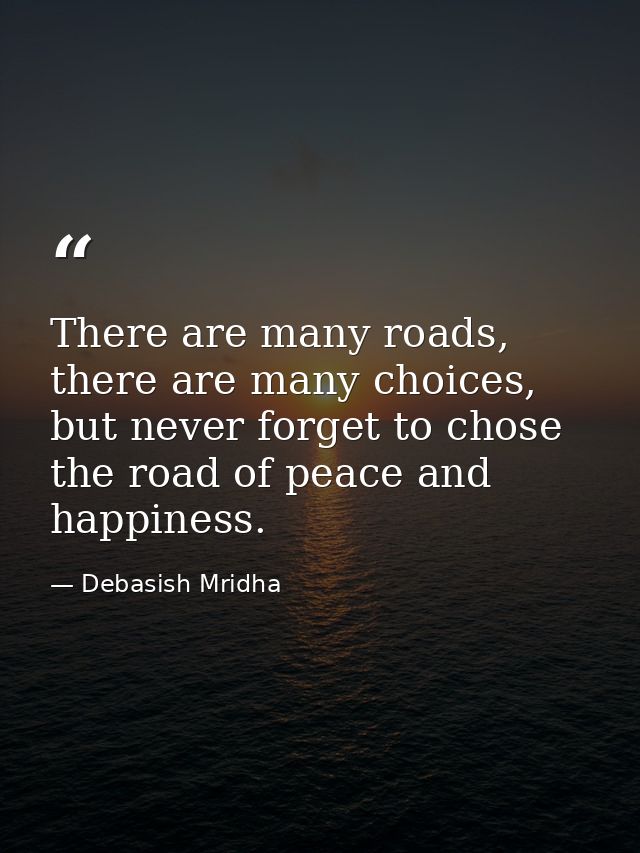 There are many roads,  there are many choices, but never forget to chose the road of peace and happiness. — Debasish Mridha