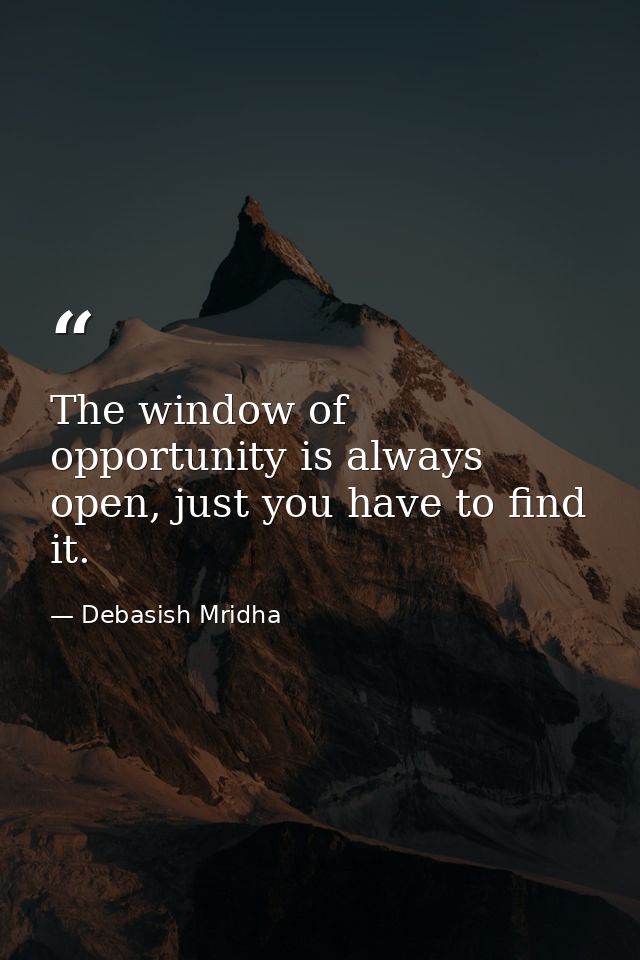 The window of opportunity is always open, just you have to find it. — Debasish Mridha