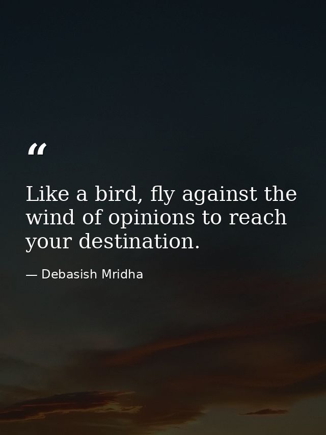 Like a bird, fly against the wind of opinions to reach your destination. — Debasish Mridha