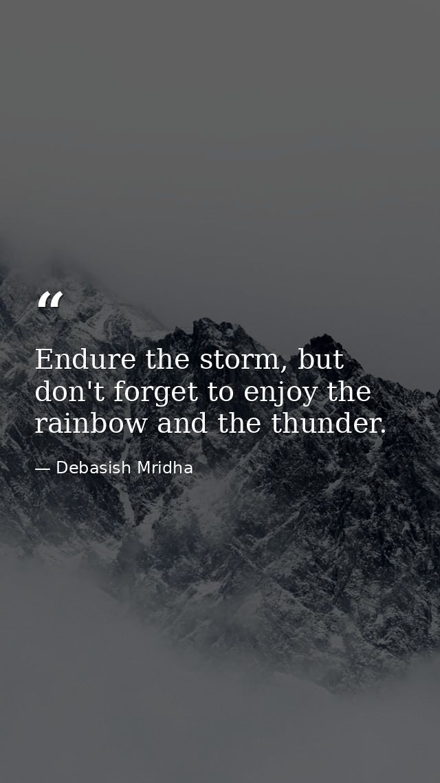 Endure the storm, but don't forget to enjoy the rainbow and the thunder. — Debasish Mridha